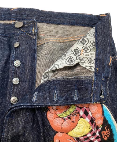 YAMANE（ヤマネ）YAMANE (ヤマネ) 金太郎刺繍デニムパンツ インディゴ サイズ:W35 L33の古着・服飾アイテム