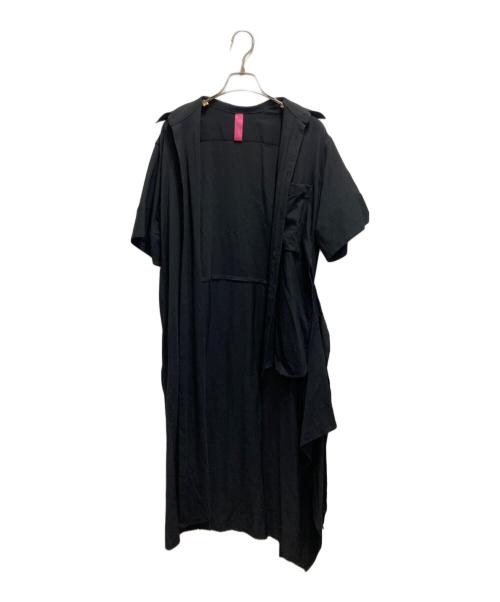 Y's  purple label（ワイズパープルレーベル）Y's  purple label (ワイズパープルレーベル) アシンメトリーデザイン半袖シャツワンピース ブラック サイズ:1の古着・服飾アイテム