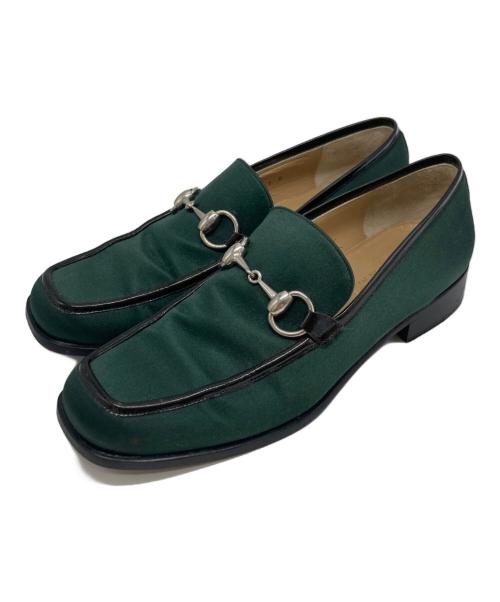 GUCCI（グッチ）GUCCI (グッチ) スクエアベロアビットローファー グリーン サイズ:７Bの古着・服飾アイテム