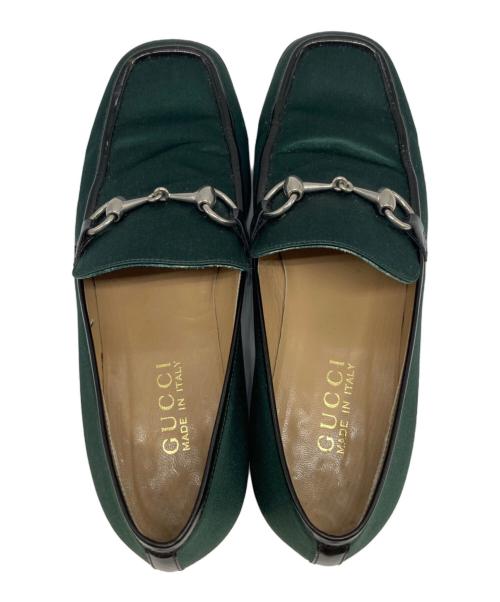 GUCCI（グッチ）GUCCI (グッチ) スクエアベロアビットローファー グリーン サイズ:７Bの古着・服飾アイテム