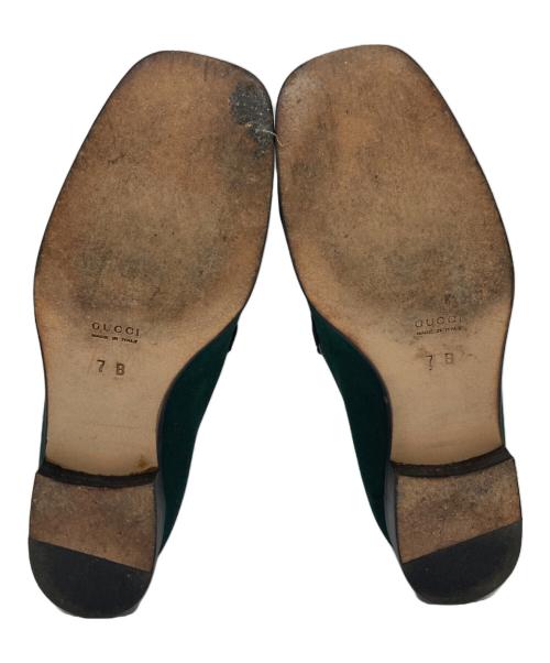 GUCCI（グッチ）GUCCI (グッチ) スクエアベロアビットローファー グリーン サイズ:７Bの古着・服飾アイテム