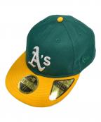 New Eraニューエラ）の古着「59FIFTY AC Collection オークランド・アスレチックス グレーアンダーバイザー」｜グリーン×イエロー