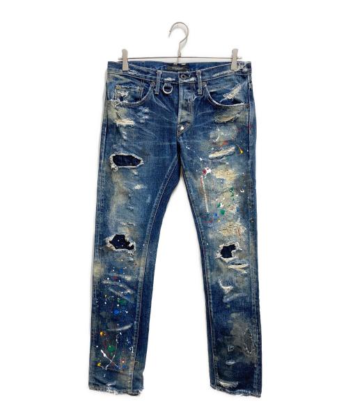 OVERDESIGN（オーバーデザイン）OVERDESIGN (オーバーデザイン) ペイント加工クラッシュデニムパンツ インディゴ サイズ:-の古着・服飾アイテム