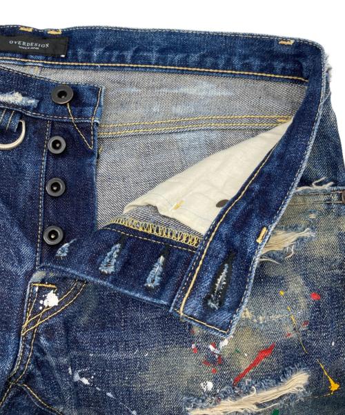 OVERDESIGN（オーバーデザイン）OVERDESIGN (オーバーデザイン) ペイント加工クラッシュデニムパンツ インディゴ サイズ:-の古着・服飾アイテム