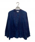 maison de soilメゾンドソイル）の古着「インディゴ染めバンドカラーシャツ」｜ネイビー