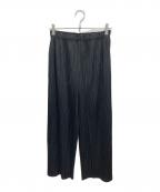PLEATS PLEASEプリーツプリーズ）の古着「レイヤードスリットワイドプリーツパンツ」｜ブラック
