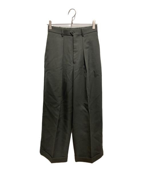 MARKAWARE（マーカウェア）MARKAWARE (マーカウェア) PLEATED WIDE TROUSERS ORGANIC WOOL HEAVY TROPICAL グリーン サイズ:Sの古着・服飾アイテム