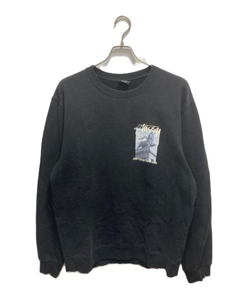 stussy（ステューシー）stussy (ステューシー) ハイレセラシエ1世プリントスウェット ブラック サイズ:Lの古着・服飾アイテム