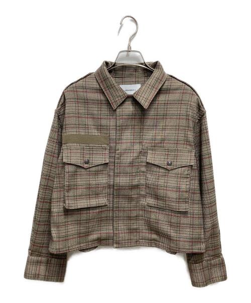 JOHNBULL（ジョンブル）Johnbull (ジョンブル) グレンチェックジャケット/チェックミリタリーブルゾン ブラウン サイズ:Mの古着・服飾アイテム