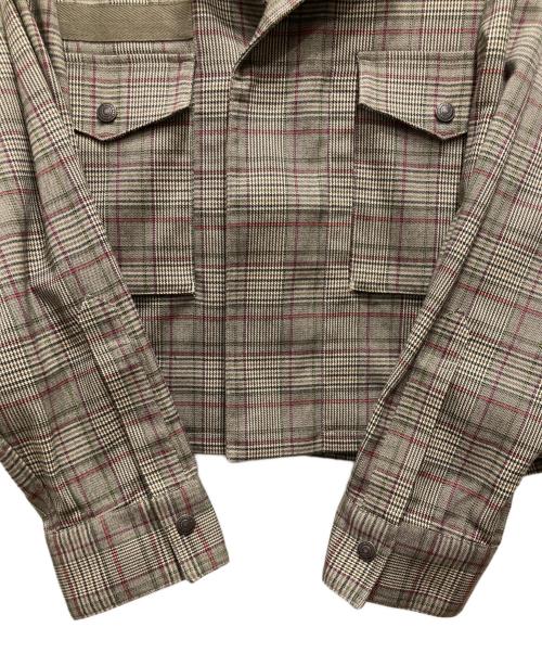 JOHNBULL（ジョンブル）Johnbull (ジョンブル) グレンチェックジャケット/チェックミリタリーブルゾン ブラウン サイズ:Mの古着・服飾アイテム