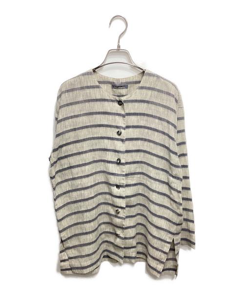ISSEY MIYAKE（イッセイミヤケ）ISSEY MIYAKE (イッセイミヤケ) 筆タグリネンコットンボーダーシャツ ベージュ サイズ:Ⅿの古着・服飾アイテム