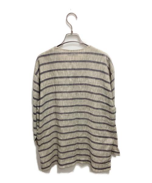 ISSEY MIYAKE（イッセイミヤケ）ISSEY MIYAKE (イッセイミヤケ) 筆タグリネンコットンボーダーシャツ ベージュ サイズ:Ⅿの古着・服飾アイテム