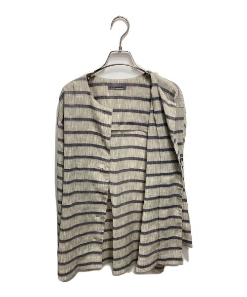 ISSEY MIYAKE（イッセイミヤケ）ISSEY MIYAKE (イッセイミヤケ) 筆タグリネンコットンボーダーシャツ ベージュ サイズ:Ⅿの古着・服飾アイテム