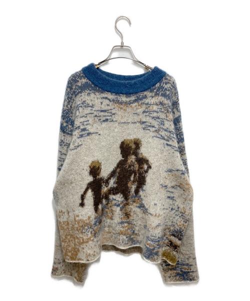 SHINYA KOZUKA（シンヤコズカ）SHINYA KOZUKA (シンヤコズカ) Kroyer ジャガード モヘア オーバーサイズ ニット ネイビー×グレー サイズ:Sの古着・服飾アイテム