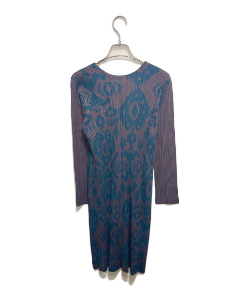 PLEATS PLEASE（プリーツプリーズ）PLEATS PLEASE (プリーツプリーズ) 幾何学模様プリーツワンピース ブルー サイズ:3の古着・服飾アイテム