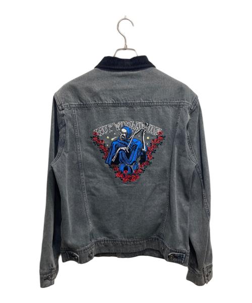 HUF（ハフ）HUF (ハフ) スカル刺繍デニムジャケット ブラック サイズ:Ｌの古着・服飾アイテム