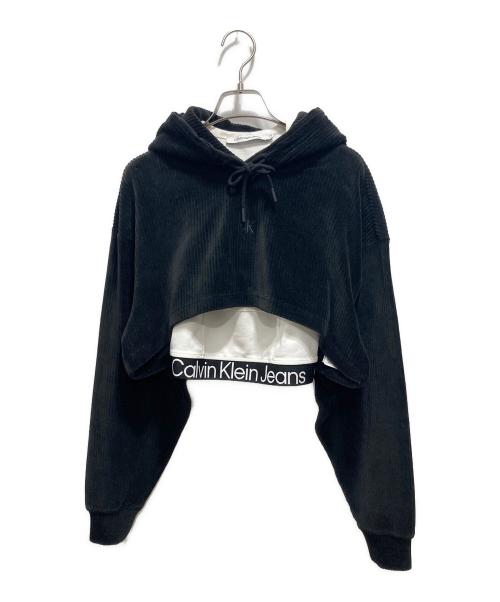 Calvin Klein Jeans（カルバンクラインジーンズ）Calvin Klein Jeans (カルバンクラインジーンズ) 2IN1 VELVET HOODIE BLACK ホワイト サイズ:Sの古着・服飾アイテム