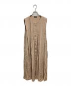 anuansアニュアンス）の古着「リネン混ピンタックフリンジワンピース」｜ベージュ