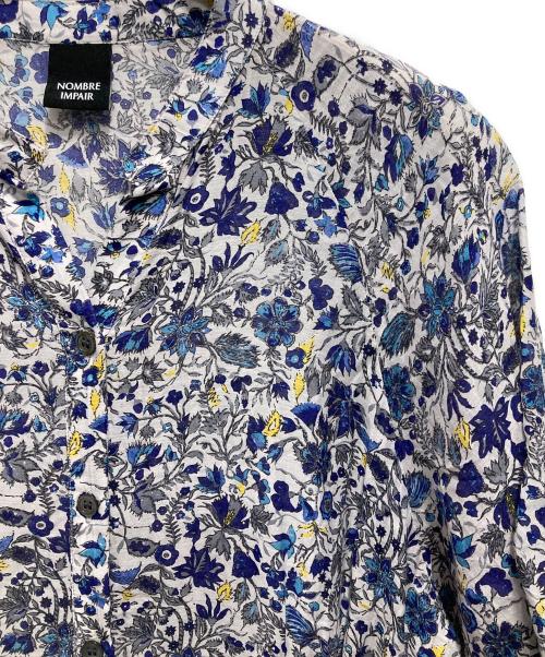 NOMBRE IMPAIR（ノンブルアンペール）NOMBRE IMPAIR (ノンブルアンペール) レトロフラワープリント 5分袖 ワンピース ブルー サイズ:Fの古着・服飾アイテム