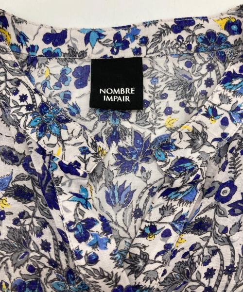 NOMBRE IMPAIR（ノンブルアンペール）NOMBRE IMPAIR (ノンブルアンペール) レトロフラワープリント 5分袖 ワンピース ブルー サイズ:Fの古着・服飾アイテム