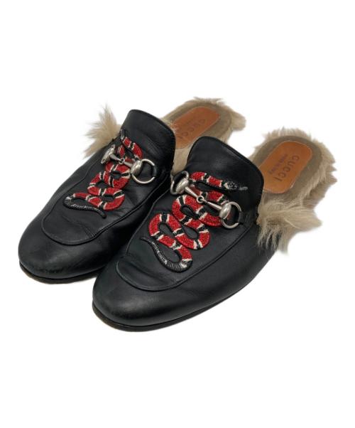 GUCCI（グッチ）GUCCI (グッチ) プリンスタウン スネーク ホースビット ファー ローファー ブラック サイズ:不明の古着・服飾アイテム