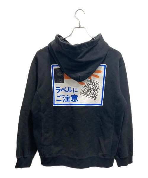 THE BLACK EYE PATCH（ブラックアイパッチ）THE BLACK EYE PATCH (ブラックアイパッチ) LABEL CAUTION HOODIE ブラック サイズ:Lの古着・服飾アイテム