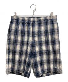 stussy（ステューシー）の古着「ロゴ刺繍チェックショーツ」｜グレー×ブルー