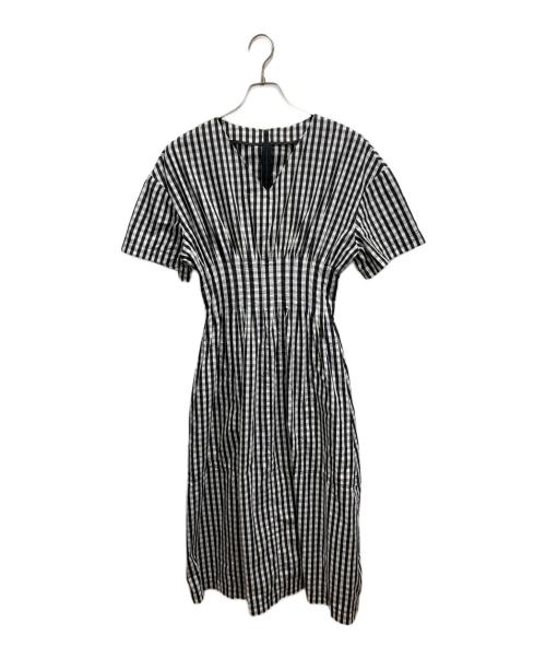 LE CIEL BLEU（ルシェルブルー）LE CIEL BLEU (ルシェルブルー) Gingham Check Round Form Dress ブラック×ホワイト サイズ:36の古着・服飾アイテム