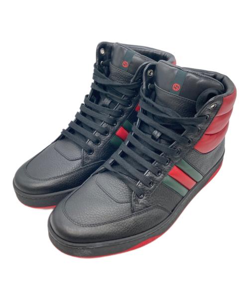GUCCI（グッチ）GUCCI (グッチ) レザーハイカットスニーカー ブラック サイズ:8の古着・服飾アイテム
