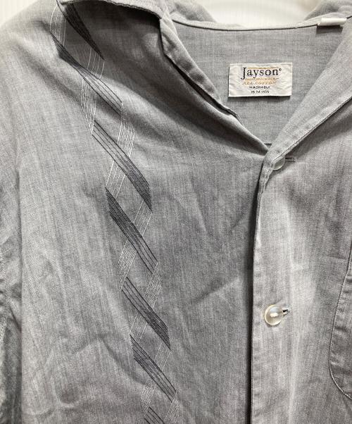 jayson（ジェイソン）jayson (ジェイソン) USA製 60sヴィンテージ刺繍オープンカラーシャツ グレー サイズ:Mの古着・服飾アイテム