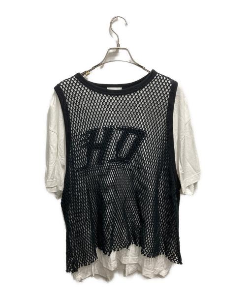 HEDIE（エディクロス）HEDIE (エディクロス) Mesh Layered Tee ブラック×ホワイト サイズ:Mの古着・服飾アイテム