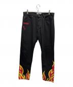 MSGMエムエスジーエム）の古着「フレイムパターンデニムパンツ」｜ブラック