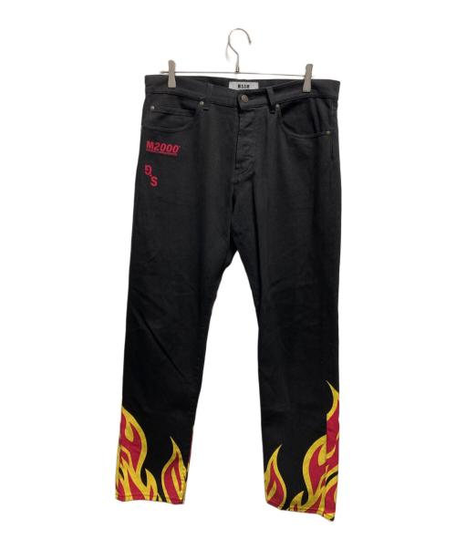 MSGM（エムエスジーエム）MSGM　 (エムエスジーエム) フレイムパターンデニムパンツ ブラック サイズ:50の古着・服飾アイテム