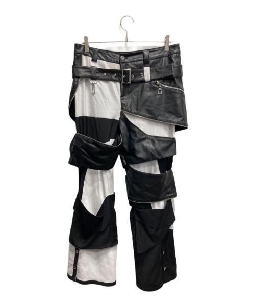 YOIKADAKADA（ヨイカダカダ）YOIKADAKADA (ヨイカダカダ) パンク風二重ワイドパンツ ブラック サイズ:Lの古着・服飾アイテム