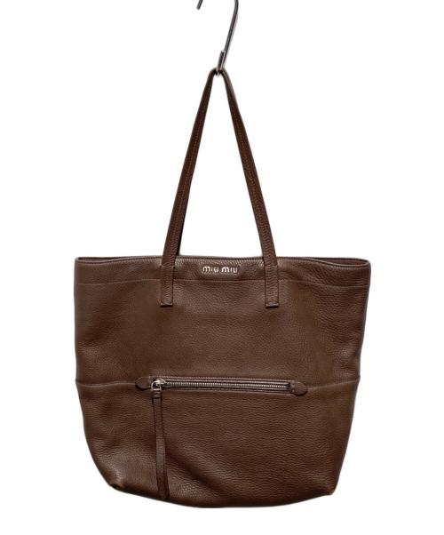MIU MIU（ミュウミュウ）MIU MIU (ミュウミュウ) レザーショッピングトートバッグ ブラウンの古着・服飾アイテム