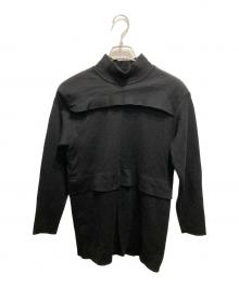 ISSEY MIYAKE（イッセイミヤケ）の古着「80s 筆タグ ウールタック切替ハイネックニット」｜ブラック