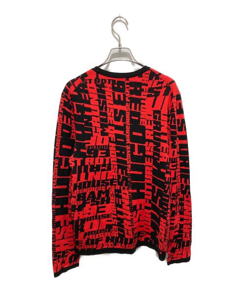 HUGO BOSS（ヒューゴ ボス）HUGO BOSS (ヒューゴ ボス) コレクションスローガン パターンド セーター イン コットンブレンド ニット ジャカード レッド サイズ:Sの古着・服飾アイテム