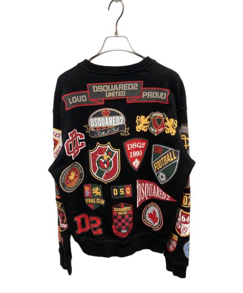 DSQUARED2（ディースクエアード）DSQUARED2 (ディースクエアード) 20AW COLLEGE PATCH CREWNECK SWEATSHIRT スウェットプルオーバー ブラック サイズ:XSの古着・服飾アイテム
