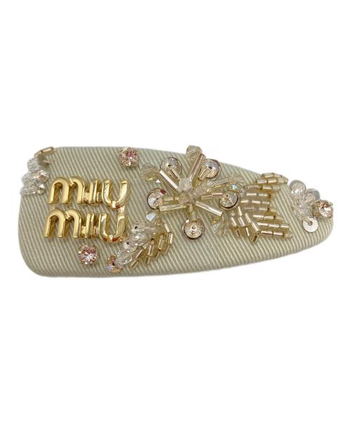 MIU MIU（ミュウミュウ）MIU MIU (ミュウミュウ) 刺繍ギャバジン ヘアクリップ バレッタ アイボリーの古着・服飾アイテム