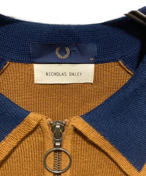 FRED PERRY（フレッドペリー）FRED PERRY (フレッドペリー) nicholas daley (ニコラス デイリー) ジップカーディガン/NICHOLAS DALEY KNITTED ZIP THROUGH SHIRT ネイビー×ブラウン サイズ:Mの古着・服飾アイテム
