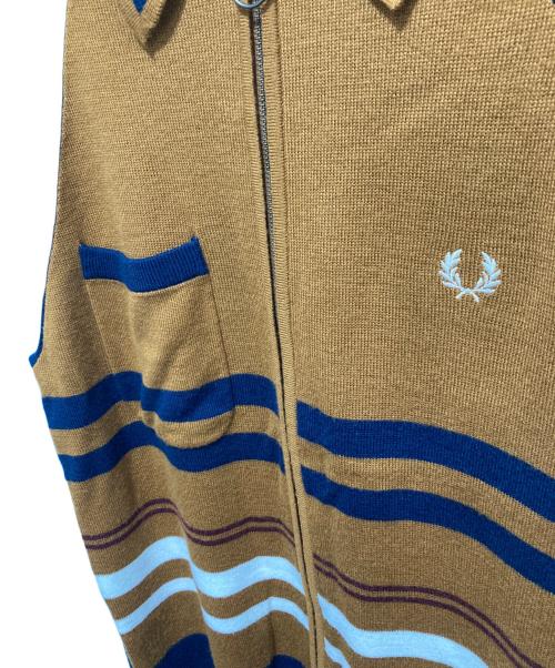 FRED PERRY（フレッドペリー）FRED PERRY (フレッドペリー) nicholas daley (ニコラス デイリー) ジップカーディガン/NICHOLAS DALEY KNITTED ZIP THROUGH SHIRT ネイビー×ブラウン サイズ:Mの古着・服飾アイテム