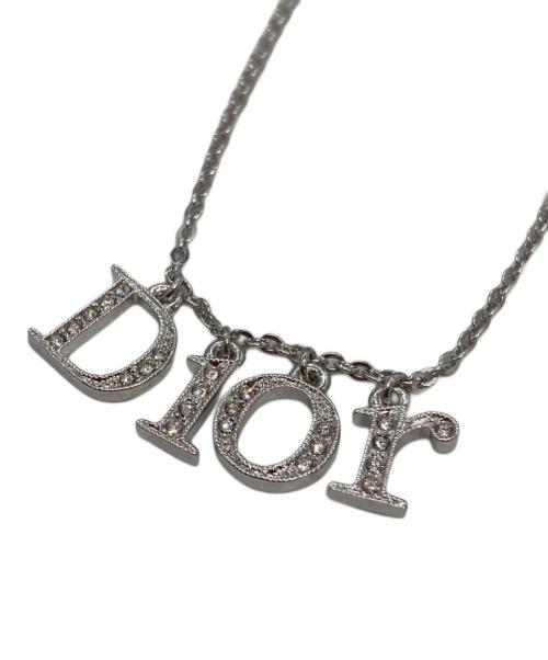 Christian Dior（クリスチャン ディオール）Christian Dior (クリスチャン ディオール) ラインストーンロゴチャームネックレス シルバーの古着・服飾アイテム