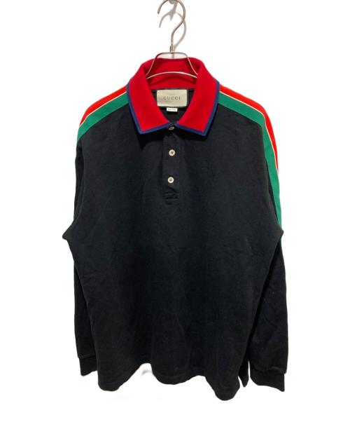 GUCCI（グッチ）GUCCI (グッチ) アームロゴラインスリーブポロシャツ ブラック サイズ:XLの古着・服飾アイテム