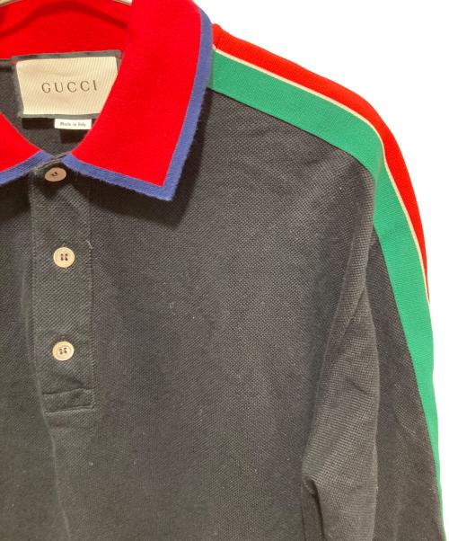 GUCCI（グッチ）GUCCI (グッチ) アームロゴラインスリーブポロシャツ ブラック サイズ:XLの古着・服飾アイテム