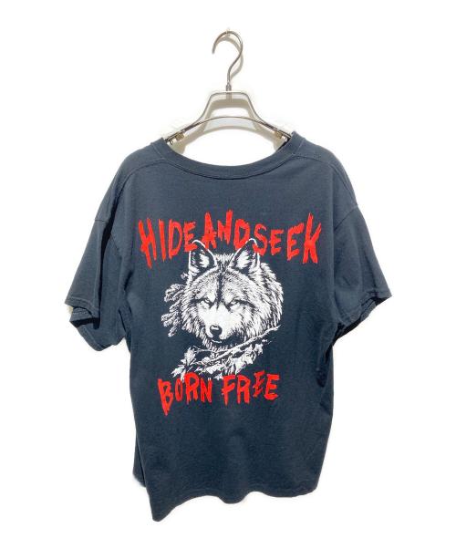 HIDE AND SEEK（ハイドアンドシーク）HIDE AND SEEK (ハイドアンドシーク) プリントTシャツ ブラック サイズ:Ｌの古着・服飾アイテム