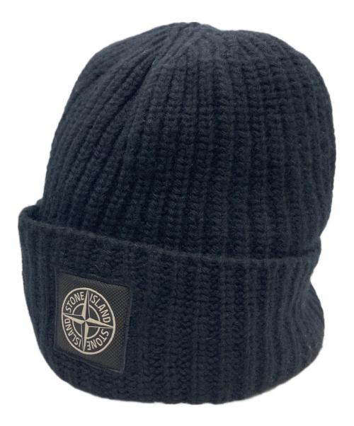 STONE ISLAND（ストーンアイランド）STONE ISLAND (ストーンアイランド) ウールリブニットキャップ ブラックの古着・服飾アイテム
