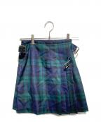 O'NEIL OF DUBLINオニールオブダブリン）の古着「サイドダブルベルトチェック柄プリーツミニスカート」｜グリーン