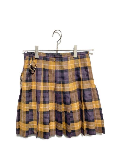 O'NEIL OF DUBLIN（オニールオブダブリン）O'NEIL OF DUBLIN (オニールオブダブリン) サイドダブルベルトチェック柄プリーツミニスカート ブラウン サイズ:8の古着・服飾アイテム