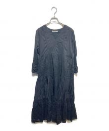 ne quittez pas（ヌキテパ）の古着「ドビーパネル Vネックドレス ワンピース」｜ブラック