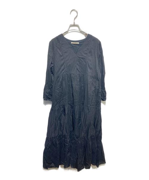 ne quittez pas（ヌキテパ）ne quittez pas (ヌキテパ) ドビーパネル Vネックドレス ワンピース ブラック サイズ:Sの古着・服飾アイテム